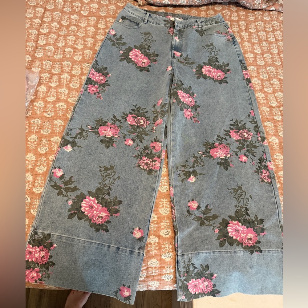 Entro Pink Floral Wide Leg Jeans